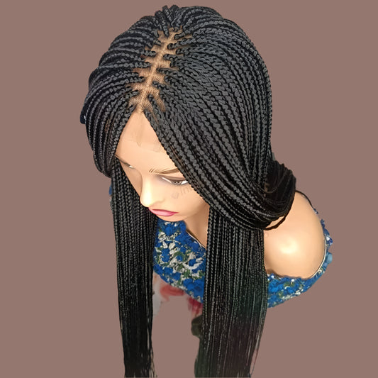 Knotless Box Braids Full Lace Wig | Cornrow Accents | Synthetic Braids | Black Women Luxegan