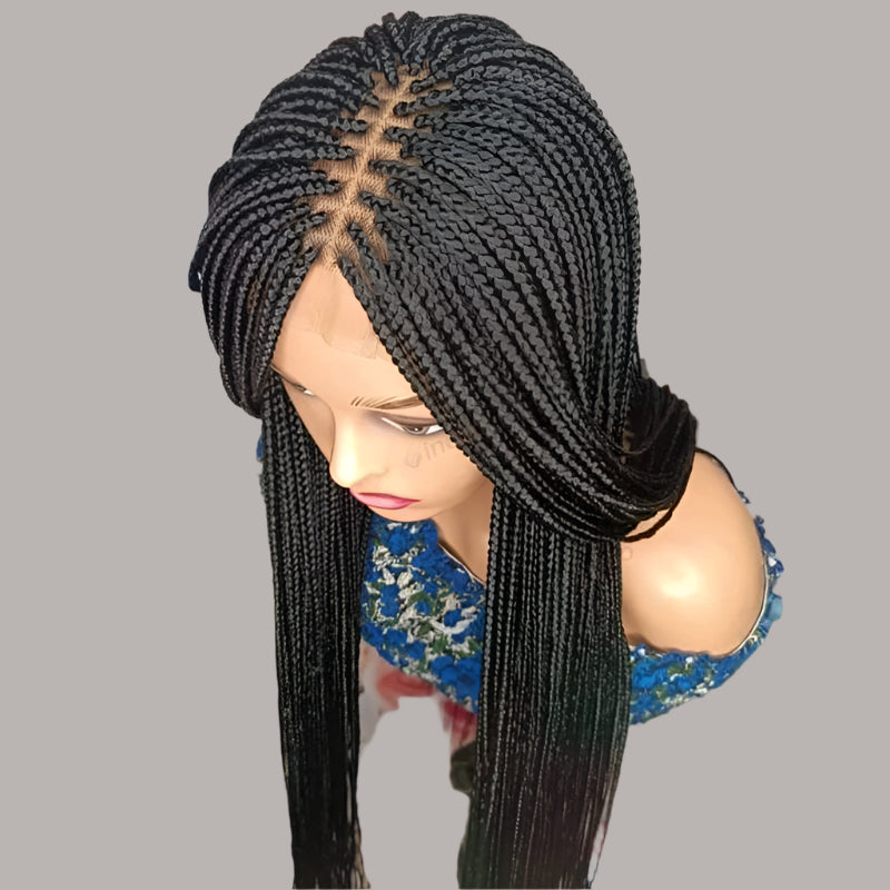 Knotless Box Braids Full Lace Wig | Cornrow Accents | Synthetic Braids | Black Women Luxegan