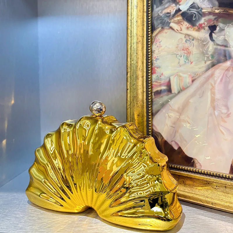 Acrylic Shell Shape Clutch | Sophisticated "Minaudiere" Silhouette | Elegant Designer Evening Party Purse | "Dignified" High-Performance Microfiber Leather Essential for Radiant Versatile Styling Luxegan