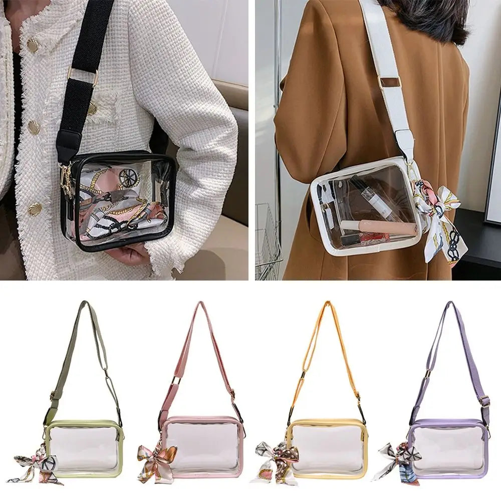 Fashion Transparent PVC Jelly Handbag | Solid Color Shoulder Messenger Crossbody Bag for Women & Girls (Ribbons Excluded) Luxegan