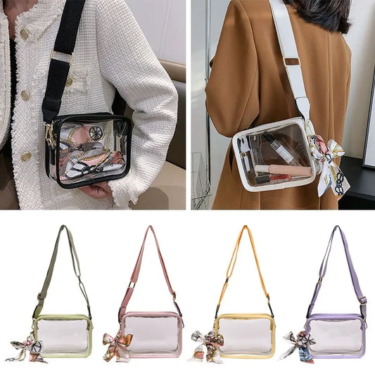 Fashion Transparent PVC Jelly Handbag | Solid Color Shoulder Messenger Crossbody Bag for Women & Girls (Ribbons Excluded) Luxegan