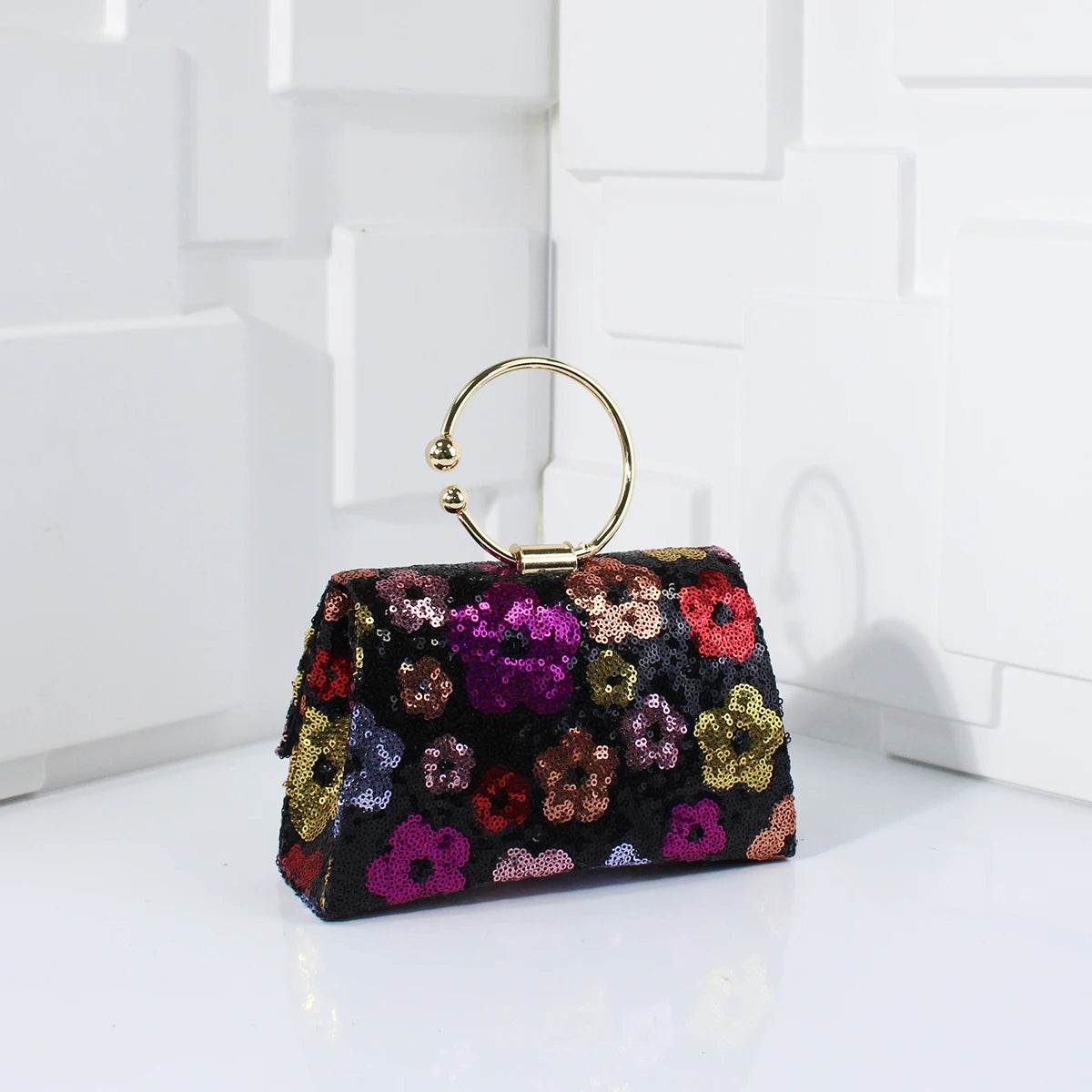 Metal Top Handle Clutch with Sequins & Flowers | Versatile Chain Shoulder Bag for Women Luxegan