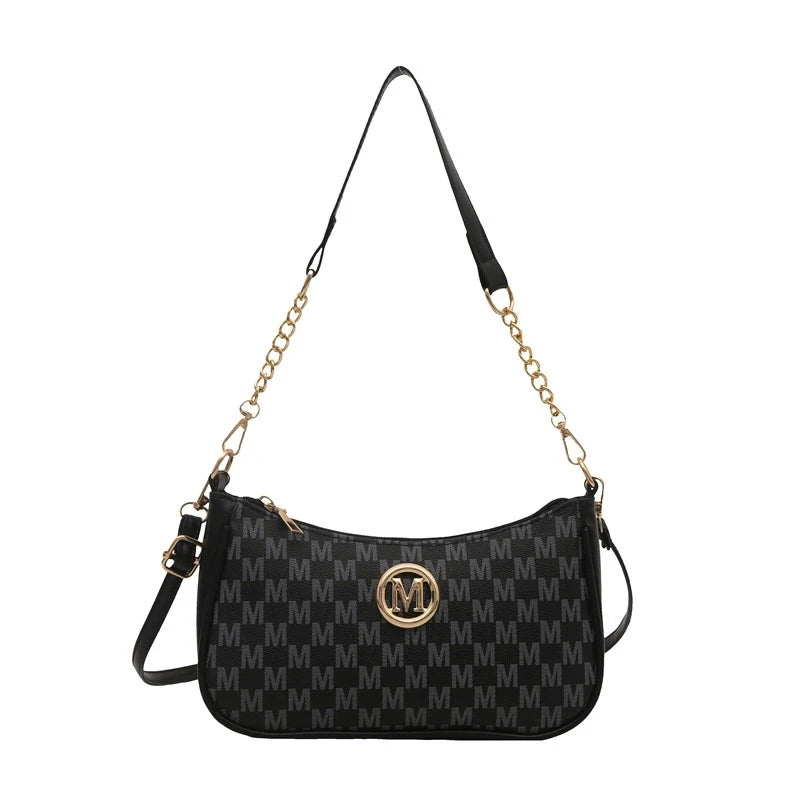 Vintage Style Half-Moon Handbag | Sophisticated Sequined Crossbody Bag for Women | Elegant Letter Print Messenger with Adjustable Strap | Fashion-Forward Party Purse & Versatile Shoulder Tote Luxegan