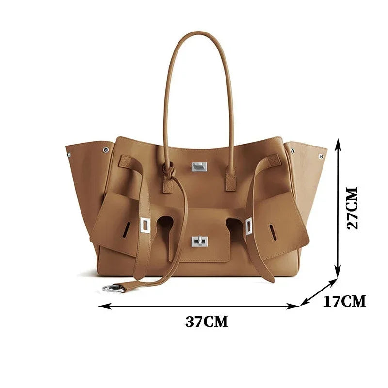 Luxury Wings Style Synthetic Leather Shoulder Bag,Large Capacity Commuting Women Tote Bag,Punk Buckle Simple Versatile Handbag