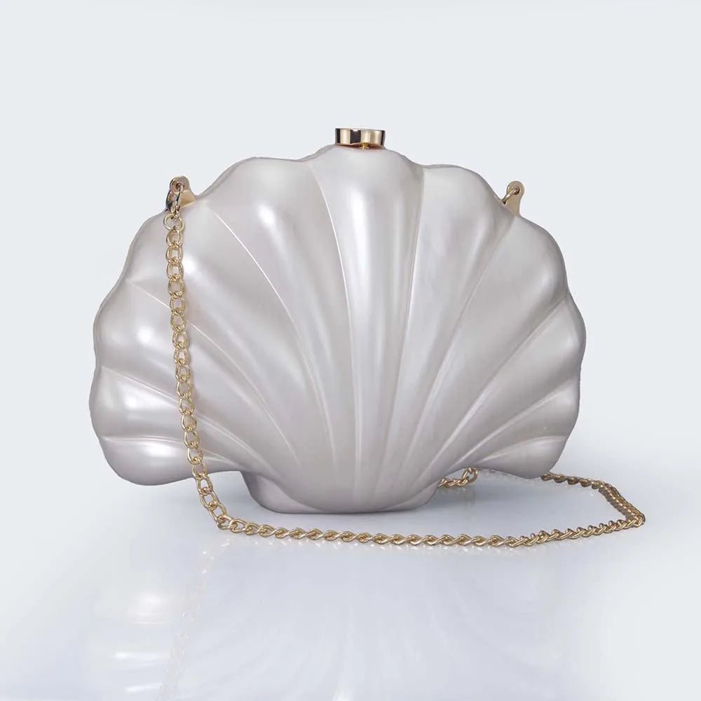 Hard Acrylic Shell Box Clutch | Luxury Stones & Chain Wedding Bridal Handbag Luxegan