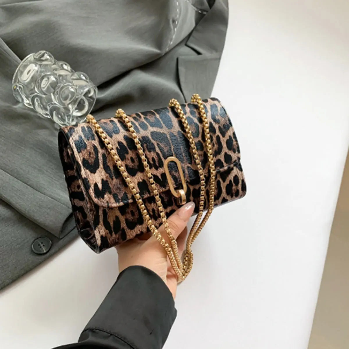 Leopard Print Fashion PU Shoulder Bag | Retro Chain & Crossbody Luxegan