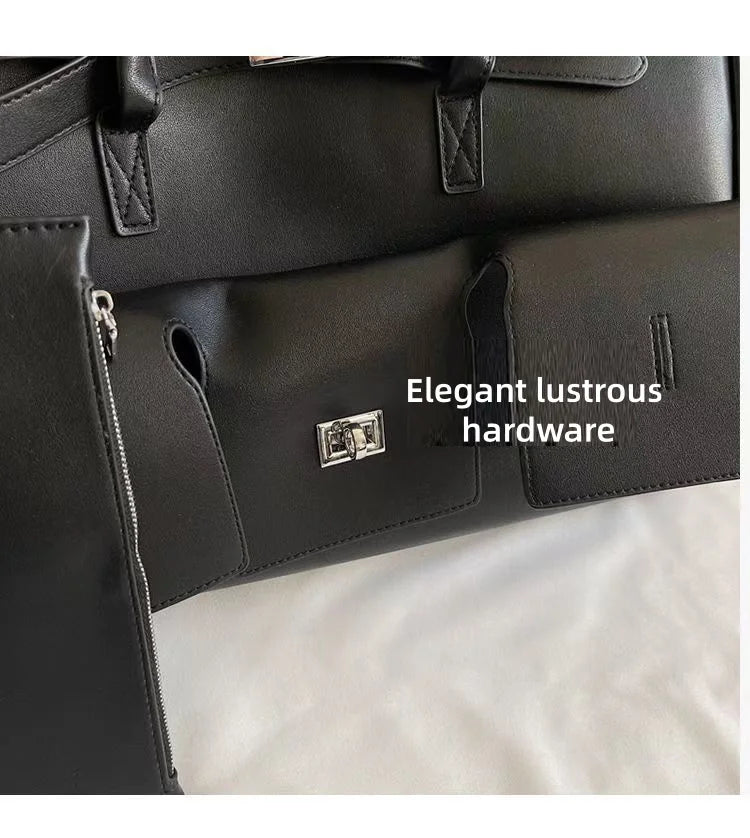 Bolso Tote de Marca Diseño Rodeo Lock Bolso de Mujer Gran Capacidad Bolso de Hombro para el Trabajo Cuero PU Hebilla Punk Bolso de Mano Sencillo y Versátil