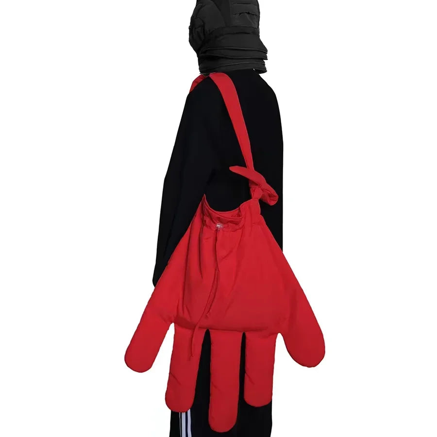 Red Nylon "Big Gloves" Street Style Shoulder Bag | Bold Euro-American Casual Crossbody | Fashionable Soft Nylon Bucket Bag | Women's & Girls' Versatile Streetwear Handbag (Model 1) Luxegan