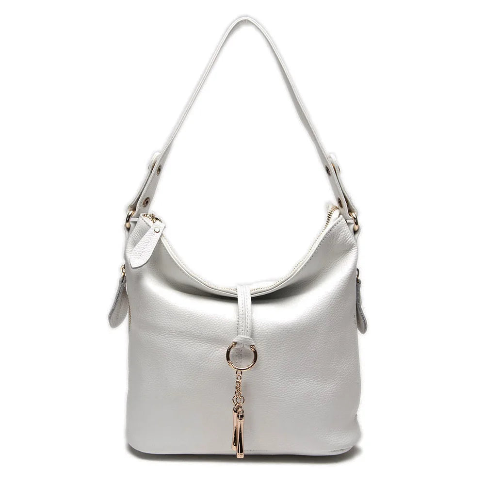 Elegant Women’s White Hobo Handbag | 100% Genuine Cow Leather Shoulder Bag | Luxury Messenger Purse with Charm Lock & Sequined Accents (Model ZC0345) Luxegan