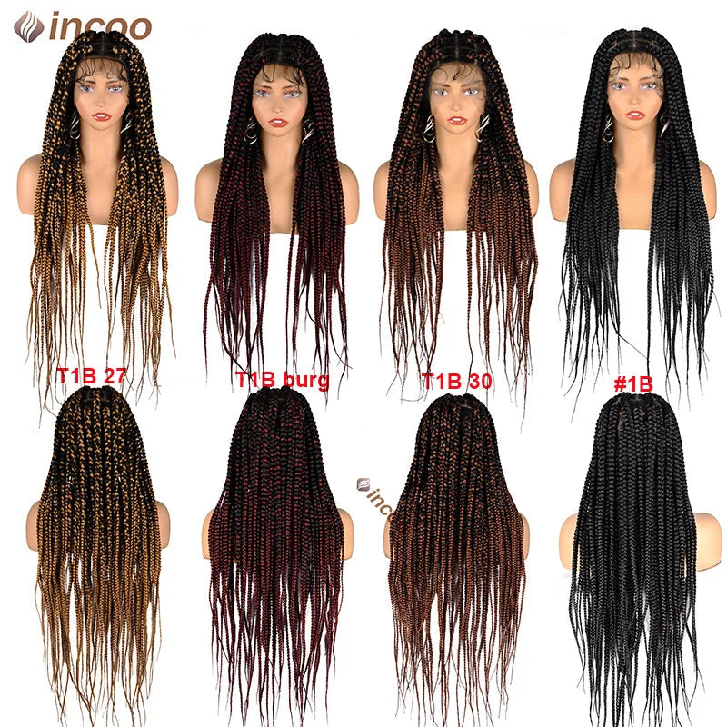 Synthetic Large Box Braided Wigs Jumbo Knotless Full Lace Front Wigs For Black Women Jumbo Tribal Braids Faux Locs Cornrows Wig Luxegan