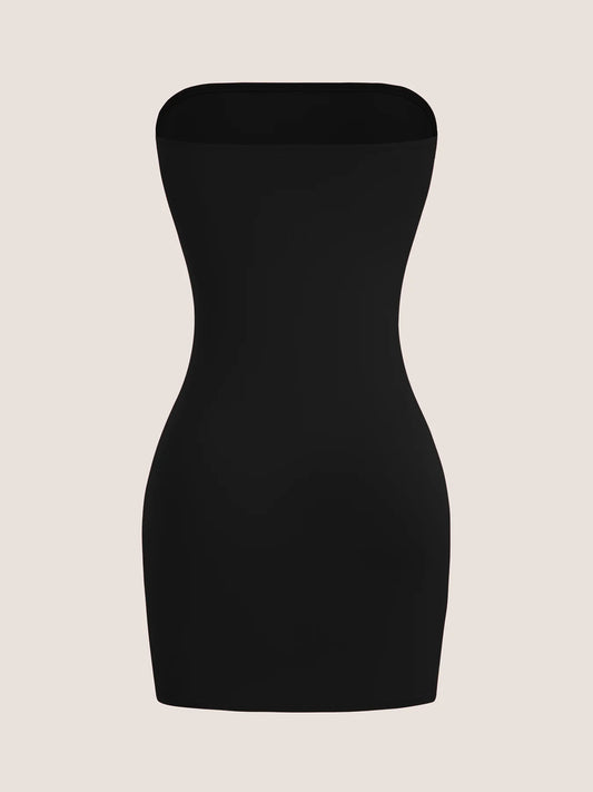 Women's Elegant Strapless Spring Summer Dress | Sexy Solid Color Sleeveless Trend Gown | Premium Knit Medium Stretch Slim Fit Knee-Length Sheath Vestido Luxegan