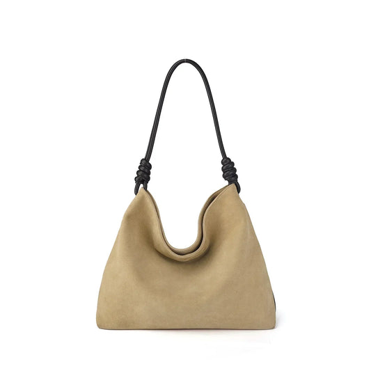 All-Match Chamois Matte Suede Cowhide Leather Tote | Large Capacity Designer Maillard Dressing Coffee Winter Ladies Handbag Luxegan