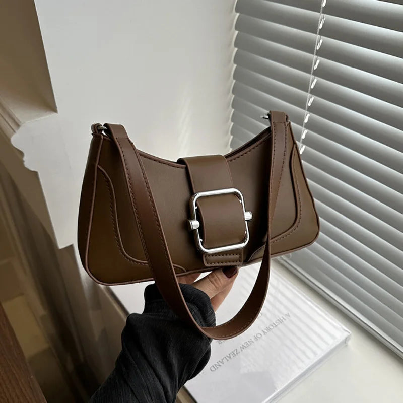 Women's Shoulder Bag | Fashionable Solid PU Leather Handbag & Casual Crossbody Purse