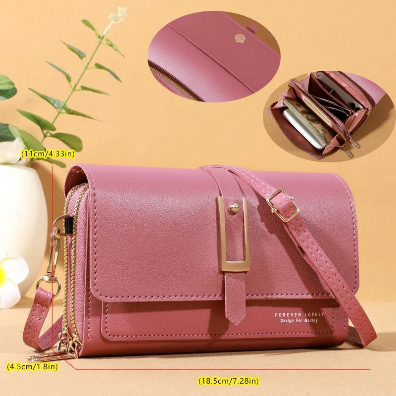 Small Crossbody Shoulder Bag for Women | Sophisticated England Style Cellphone Purse | Elegant PU Leather Card Holder Wallet | Fashion-Forward Box Handbag with Sequined Letter Applique Luxegan