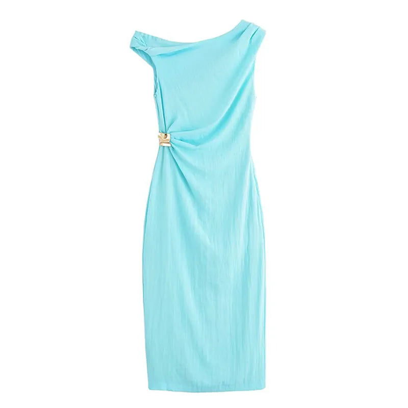 Asymmetric Neck Slit Maxi Dress | Sleeveless Slim A-Line Holiday & Club Dress Luxegan