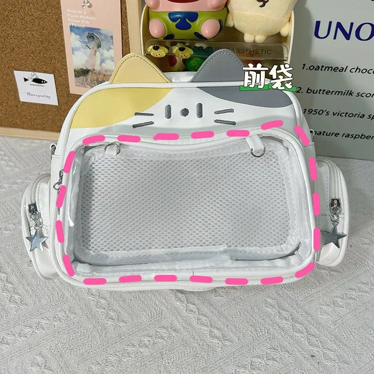 Y2K Kawaii Cat Ita Bag | Aesthetic Transparent Pocket Backpack Luxegan