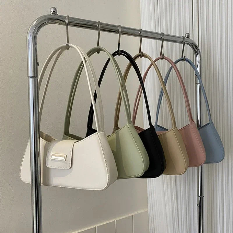 Minimalist Saddle Shoulder Bag | Sophisticated Simple Solid-Color Underarm Bag | Elegant Buckle-Detail Handbag | "Dignified" Structured Small Top-Handle Purse for Versatile Fashion Styling Luxegan