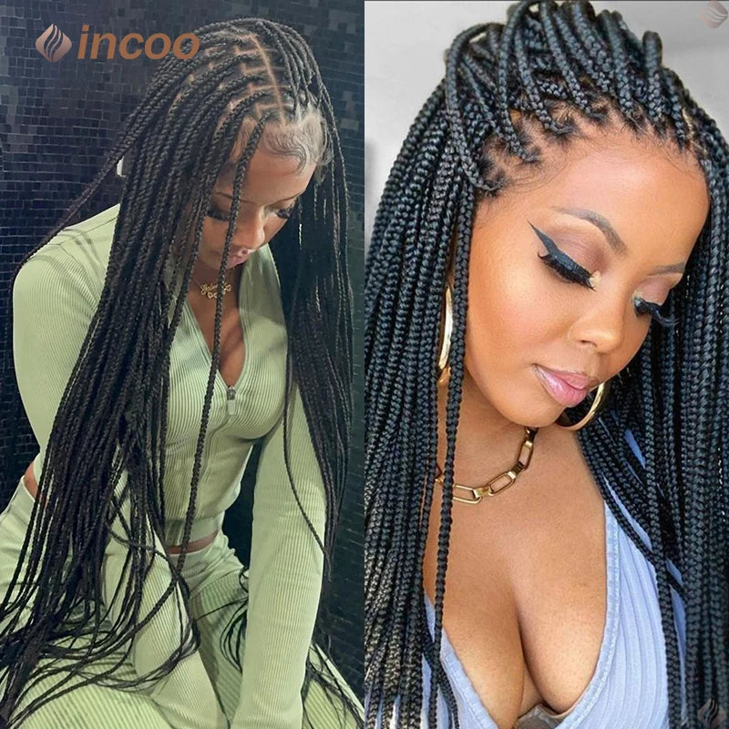 Knotless Box Braids Full Lace Wig | Cornrow Accents | Synthetic Braids | Black Women Luxegan