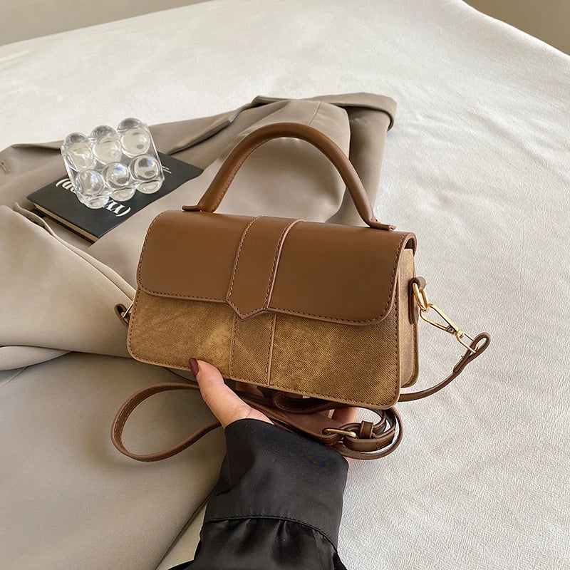 Vintage PU Leather Square Satchel | Solid Underarm & Crossbody Bag Luxegan