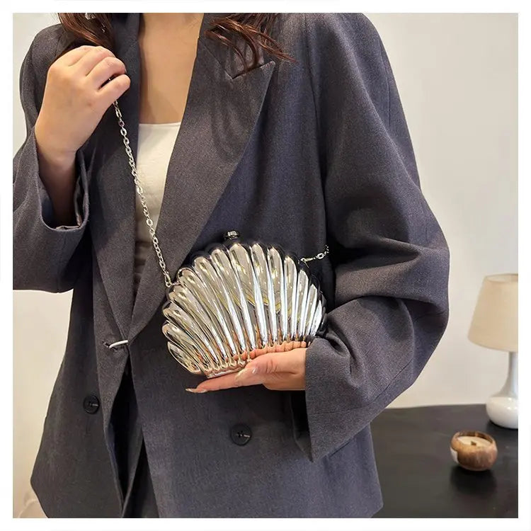 Y2K Retro Shell Clutch | Mini Crossbody with Metallic Finish Luxegan