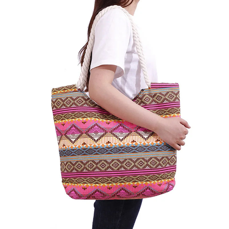 Casual Summer Beach Bag | High-Quality Canvas Handbag & Lunch Tote Luxegan