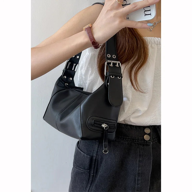 Y2K Style Shoulder Bag | Trendy Motorcycle Handbag & Minimalist Shoulder Purse Luxegan