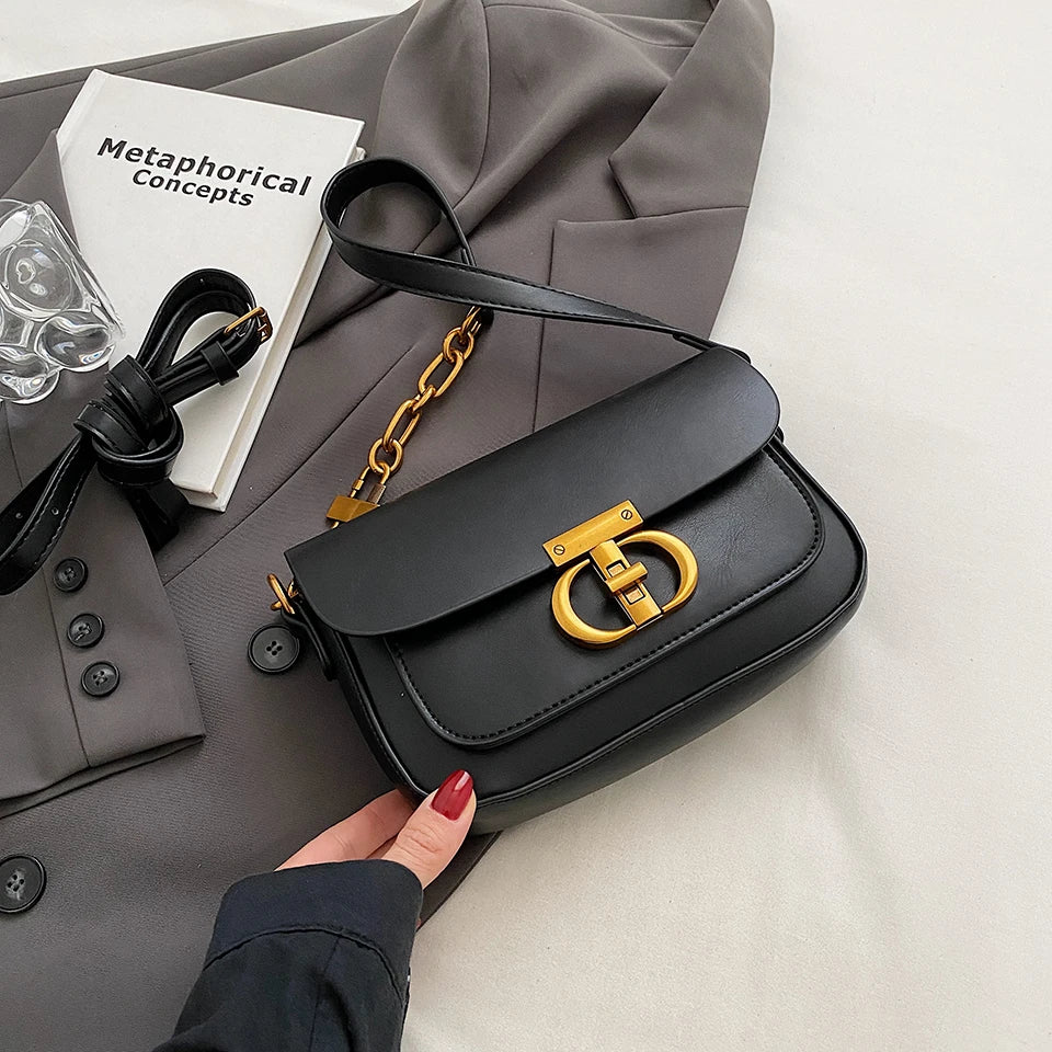 Retro Small PU Leather Bag Women's | Original Fashion Lock Crossbody Shoulder Sac & Senior Handbag Underarm Bag (Designer) Luxegan