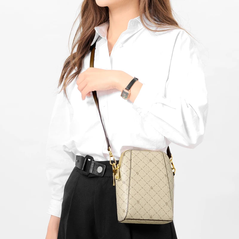High-Quality Houndstooth Crossbody | Sophisticated Letter-Printed Shoulder Handbag | Elegant Small Square Bag | "Dignified" Soft Multifunctional Tote for Versatile Styling Luxegan