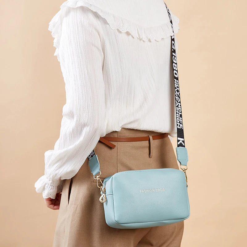 PU Leather Solid Square Bag | Soft Fashion Letter Strap Crossbody Messenger Bag Luxegan