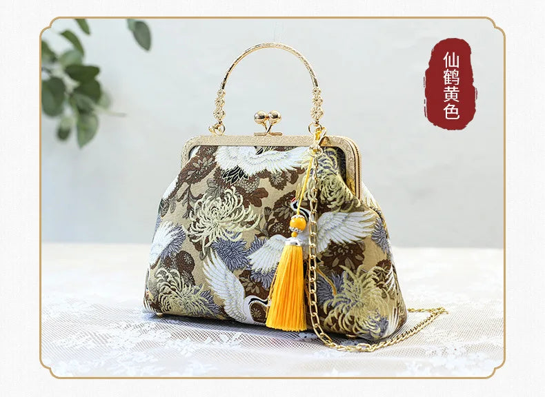 Vintage Cotton Shell Bag | Fringe & Crane Embroidery Chain Crossbody Luxegan