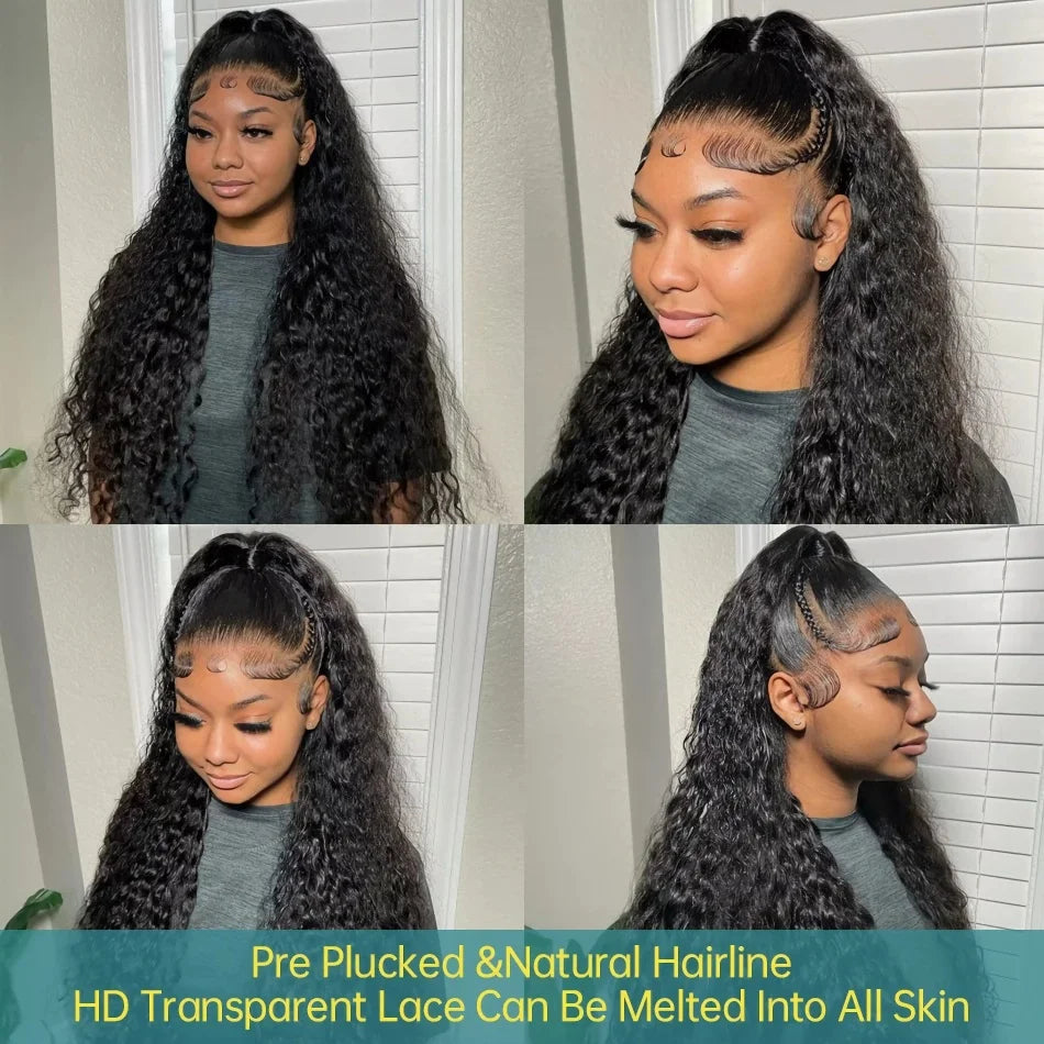 Deep Wave 200% Density Glueless Lace Wig - 13x6 / 13x4 Transparent Lace Frontal & 6x4 Wear-and-Go Human Hair Wig - 100% Brazilian Remy Water Curly Long Wig for Women (32-34 Inch) Luxegan