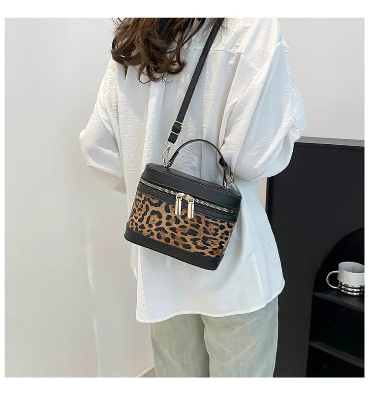 Fashion Round Bucket Bag | Leopard Pattern Crossbody Shoulder Bag Luxegan