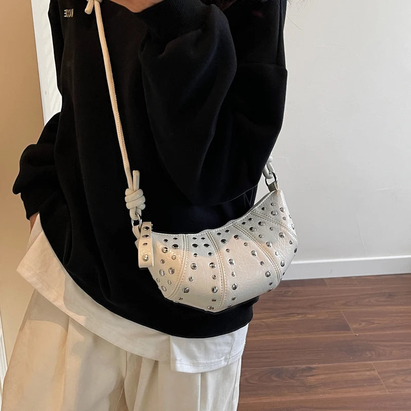 LEFTSIDE Rivets Design PU Leather Underarm Bags for Women 2025 New Punk Style Trend Female Shoulder Crossbody Bag Handbags