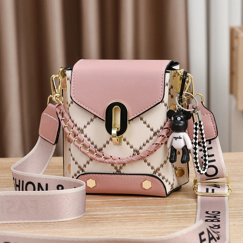 Mini Studded Decor Crossbody Bag | Argyle Embroidery Mobile Phone Purse & Trendy Chain Handbag for Women Luxegan