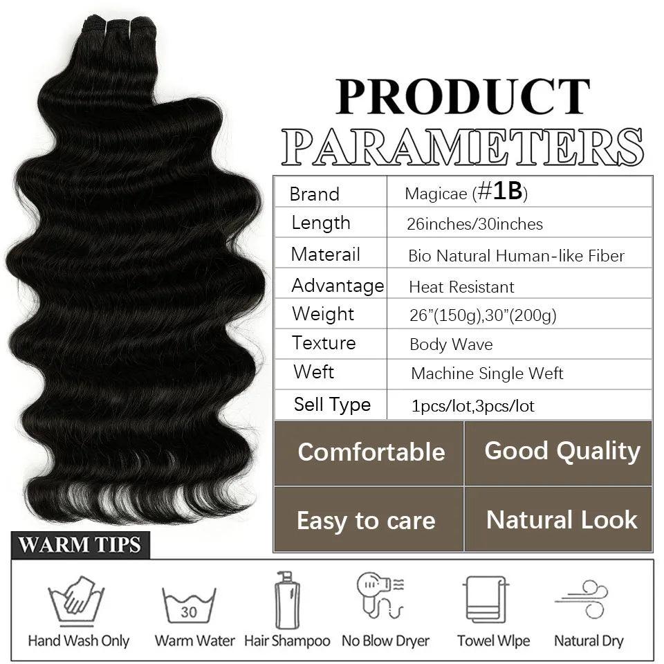 High-Temperature Synthetic Body Wave Hair Extensions – 26 & 30 Inch | Piano & Ombre Colors - view 9