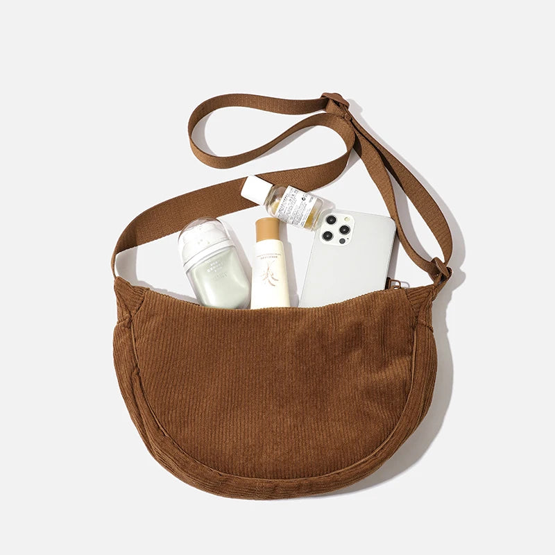 Solid Color Corduroy Women's Hobos Shoulder Bag | Retro Casual Female Crossbody Bags | Ladies Daily Travel Handbags Messenger Bag Luxegan