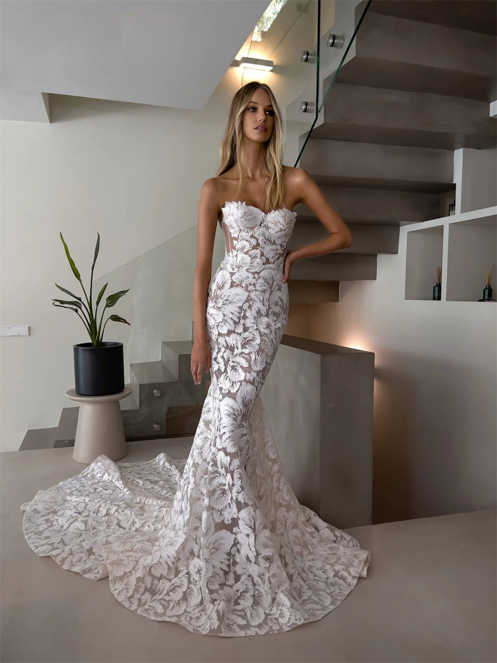 White Lace Embroidery Prom Dress | Spaghetti Strap Scoop Neck Evening Gown | Sleeveless A-Line Tulle Formal Wedding Party Dress Luxegan
