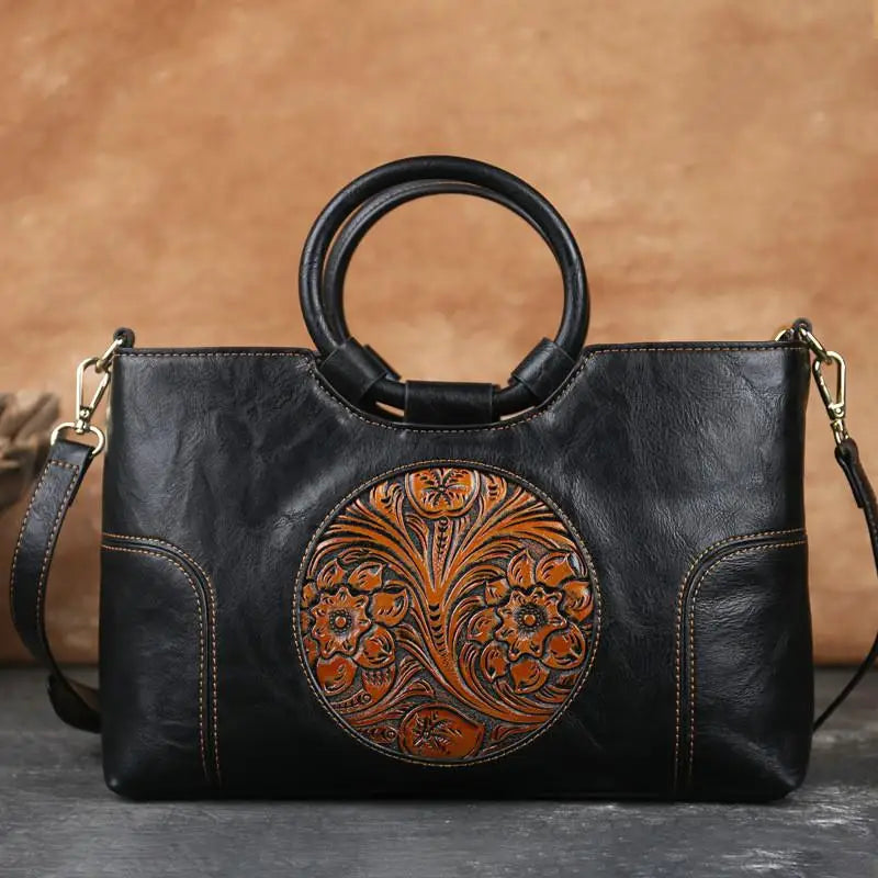 New High Quality Leather Women Handbag Retro Handmade Embossed Shoulder Bag For Women | Large Capacity Female Messenger Bags Luxegan