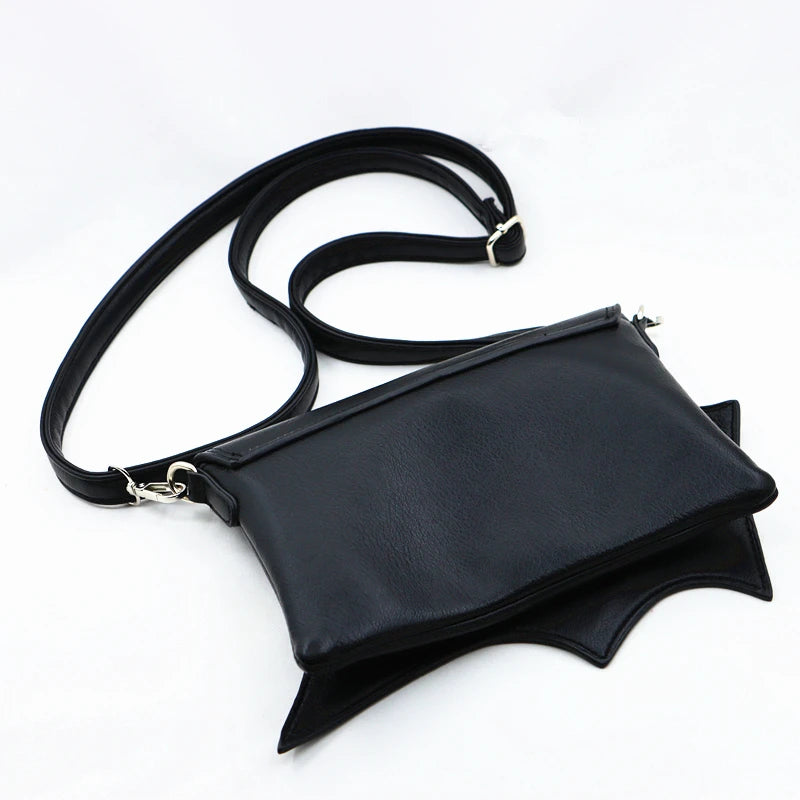 Black Bat Wing Small Crossbody Bag | Gothic Style Batwing Handbag & Coin Purse | Sophisticated Unisex Dark Aesthetic Pouch | Fashion-Forward PU Leather Square Messenger (Model 818) Luxegan
