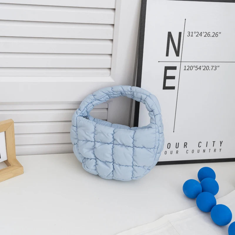 Soft Padded Mini Linen Baguette | Purple Quilted Phone Purse Luxegan