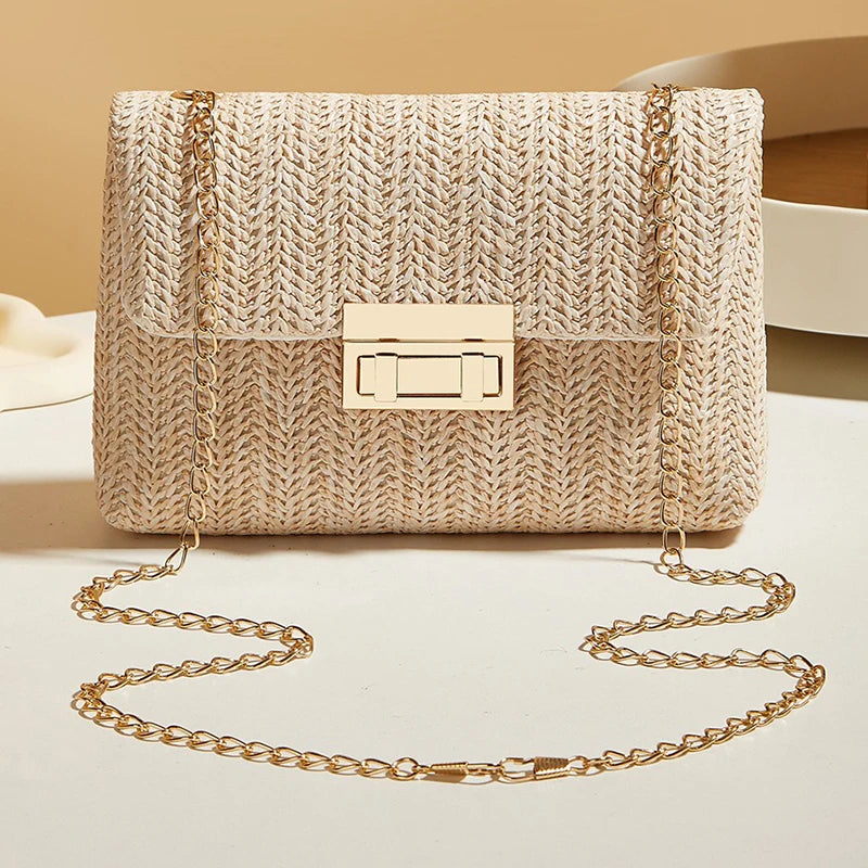 Fashion Crossbody Bags for Women | Simple Straw Shoulder Bag & Women's Lock Closure Bag (Small Square Purse Summer Money Bag) Luxegan