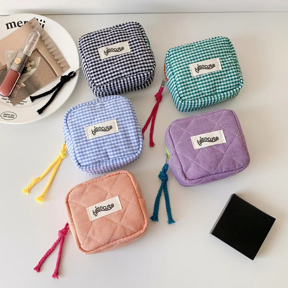 Korean Simple Square Grid Coin Purse | Portable Zipper Storage Bag Luxegan