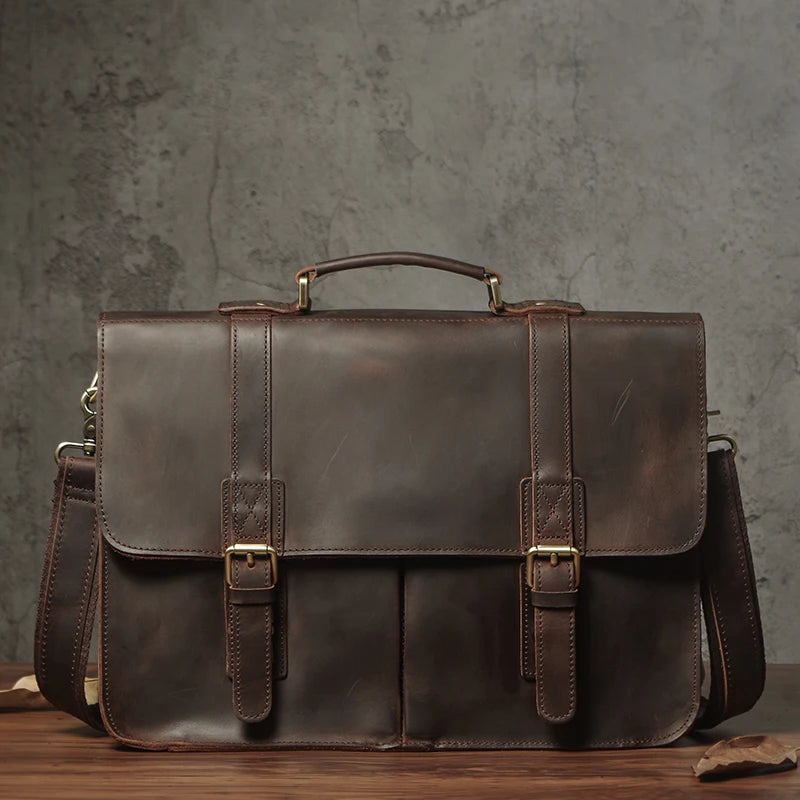Men’s Executive Genuine Leather Briefcase | Sophisticated "Top Cowhide" Silhouette | Vintage Business Handbag & Laptop Messenger Bag | "Dignified" High-Performance Professional Essential for Radiant Versatile Styling Luxegan