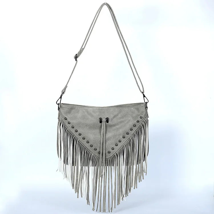 Trendy Casual Rivet Tassel Bag | Soft PU Leather Single Shoulder Crossbody Clutch (Women's Large Bag) Luxegan