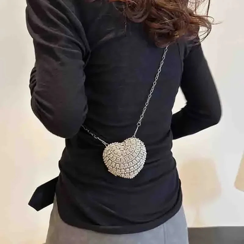 Luxury Mini Diamond Inlay Heart-Shape Crystal Clutch | Rhinestone Evening Bag Luxegan
