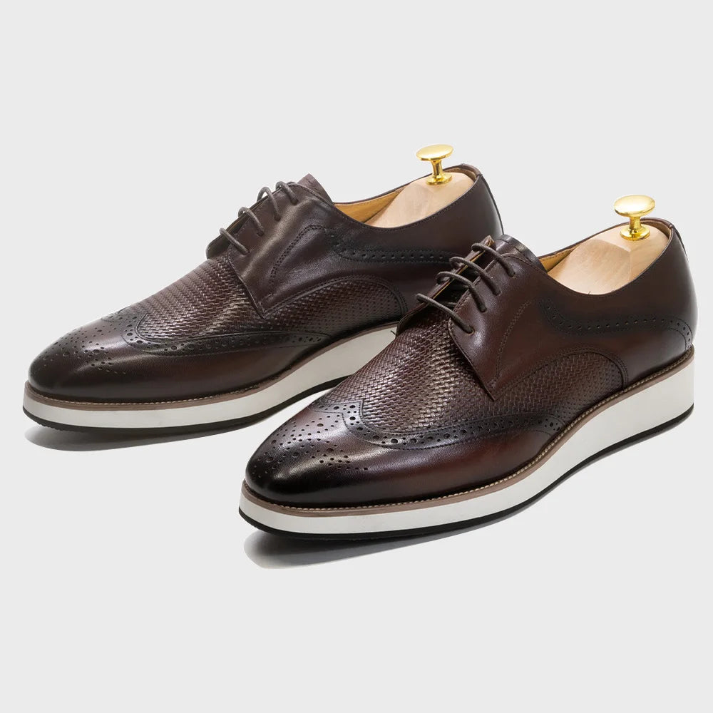 Classic Wingtip Brogue Derby Shoes | Sophisticated Full Grain Calfskin Leather | Elegant "Handcrafted" Business Casual Oxfords | "Dignified" Height-Increasing Luxury Footwear for Radiant Versatile Styling Luxegan