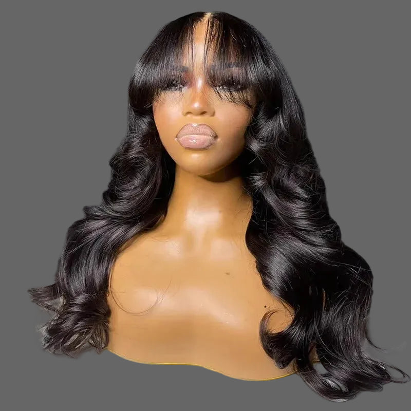 Highlight Brown Body Wave Lace Frontal Wig | Sophisticated 13x4 & 13x6 Transparent Lace | Elegant "Burmese Remy" 26+ Inch Length | "Dignified" Pre-Plucked Human Hair Wig with Black Bangs for Radiant Versatile Styling Luxegan