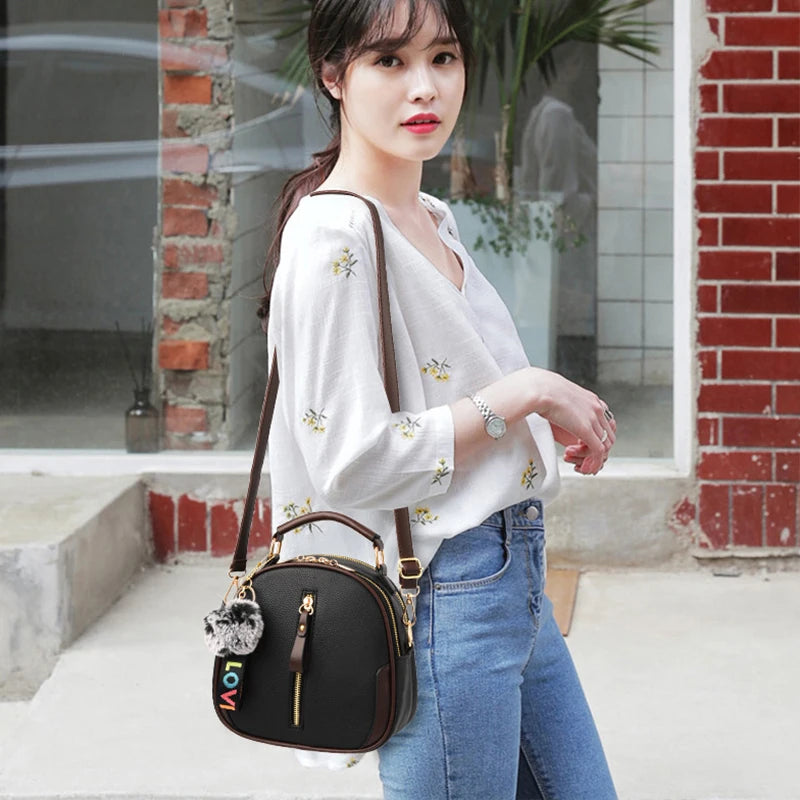 Luxury PU Leather Women's Small Tote Bag | Fashionable Fur Ball Pendant & Crossbody Bag Luxegan