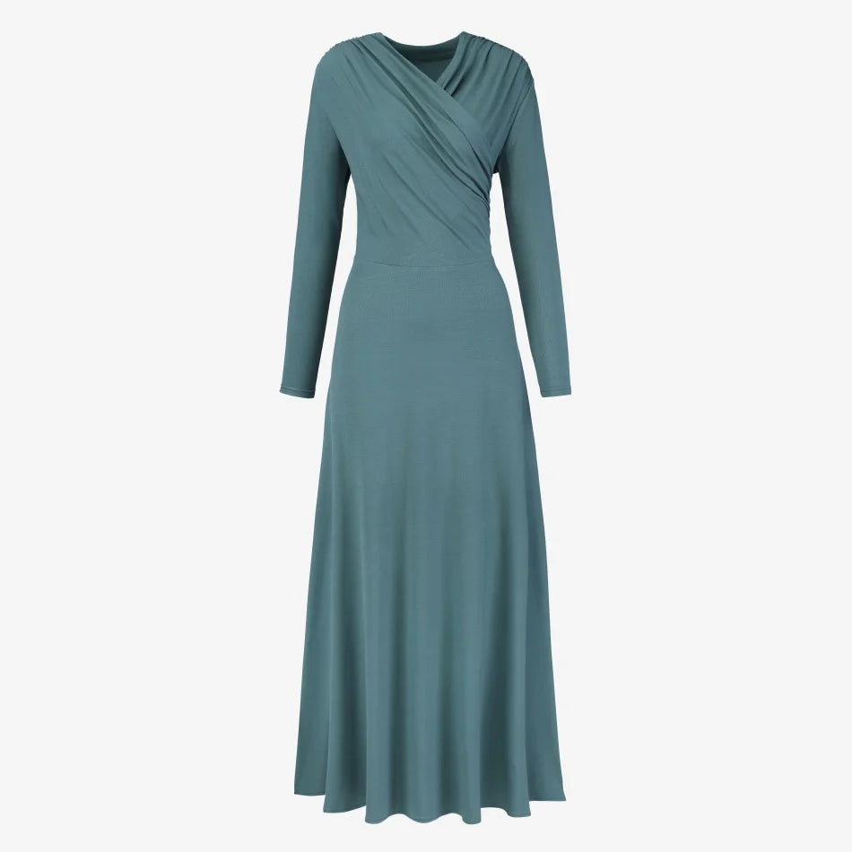 Original Design Flowy Wrap Cotton Maxi Dress | Elegant Lightweight V-Neck Long Dress for Women | Premium Dressy Medium-Stretch Floor-Length Gown | Comfortable Loose Fit Spring/Summer Wardrobe Essential Luxegan