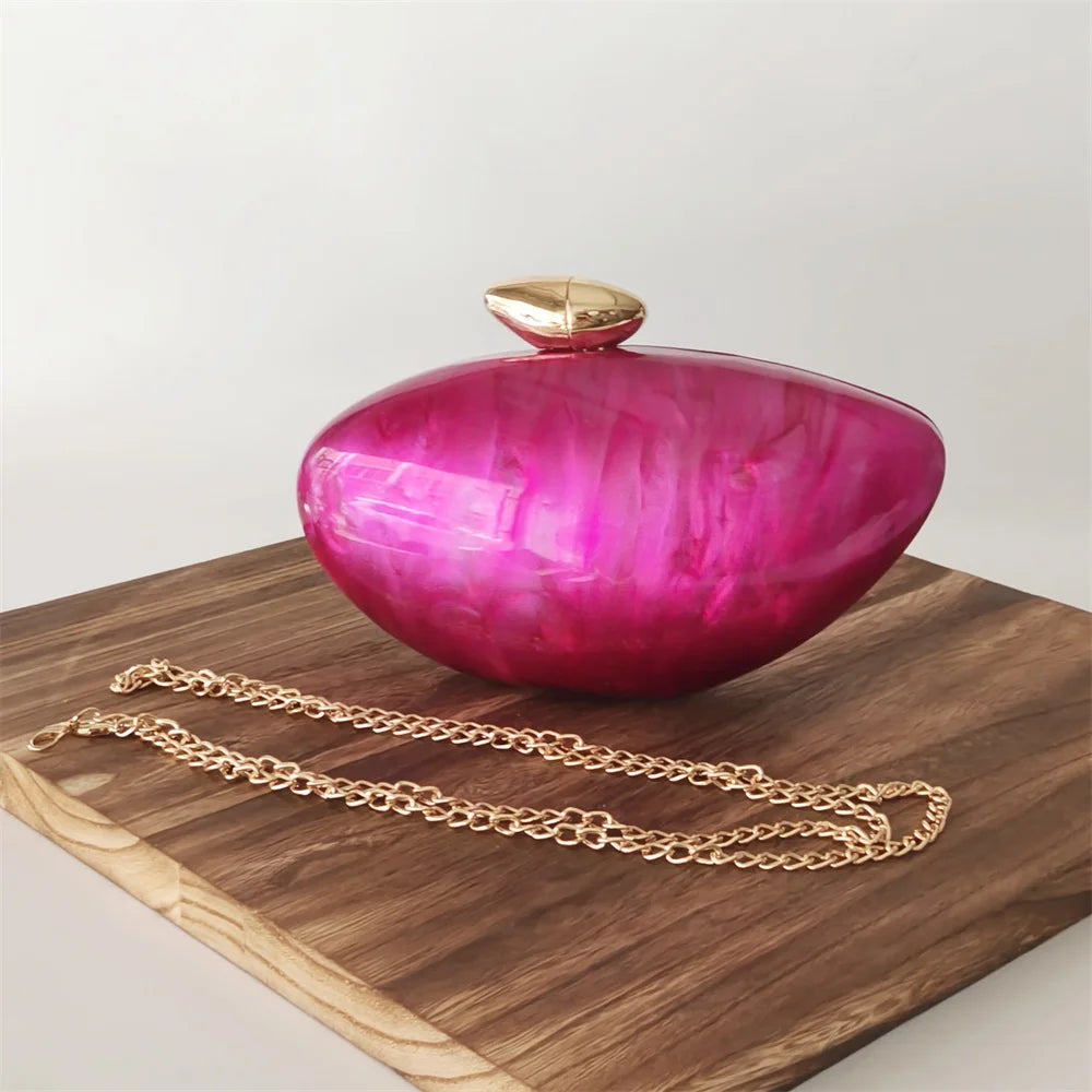 Hard Acrylic Marble Box Clutch | Pearl Chain Evening & Bridal Handbag